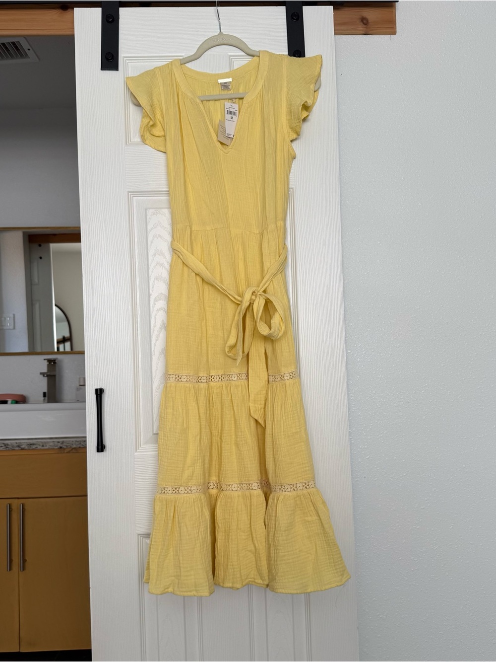 Yellow Tiered Maxi Dress with Tie Waist